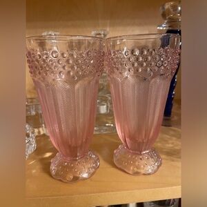 Vintage Gorham hobnails pink glass footed glasses